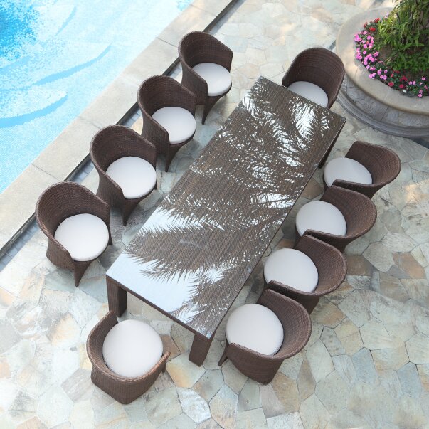 Outdoor Patio Dining Set 10 Chairs and 1 Table (Brown)