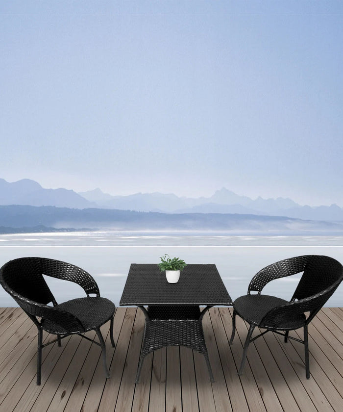 Virasat  Outdoor Patio Seating Set 2 Chairs and 1 Table Set Black