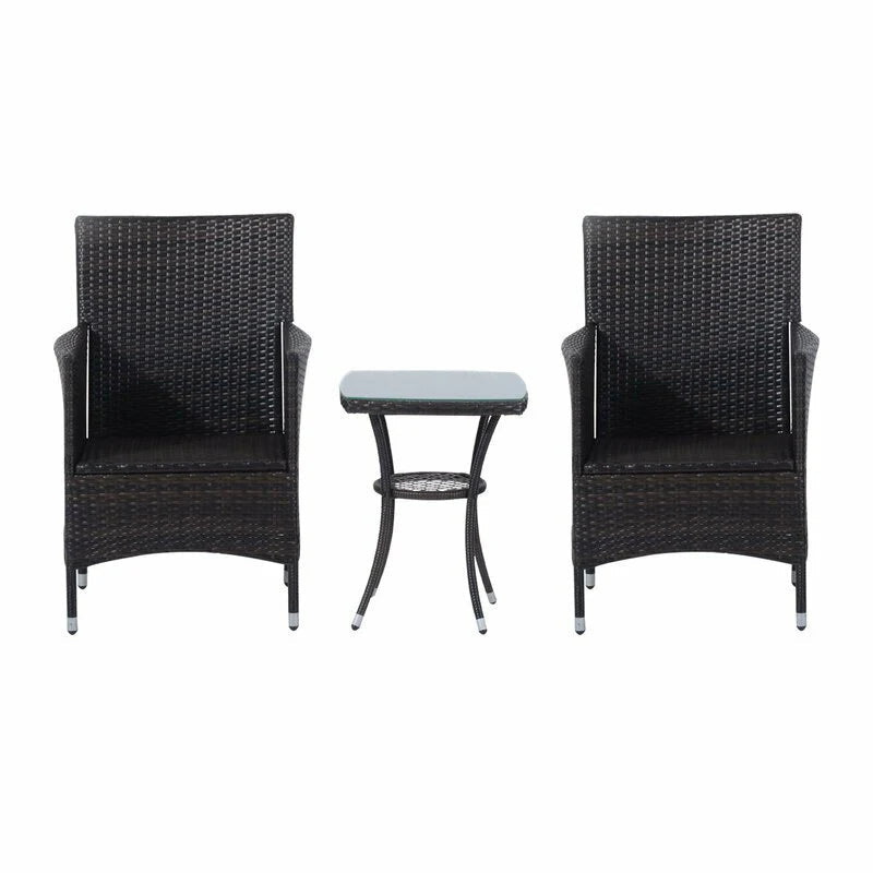 Virasat  Outdoor Patio Seating Set 2 Chairs 1 Table Black