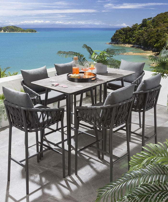 Virasat  Outdoor Patio Bar Set 6 Chairs and 1 Table Set Braided & Rope