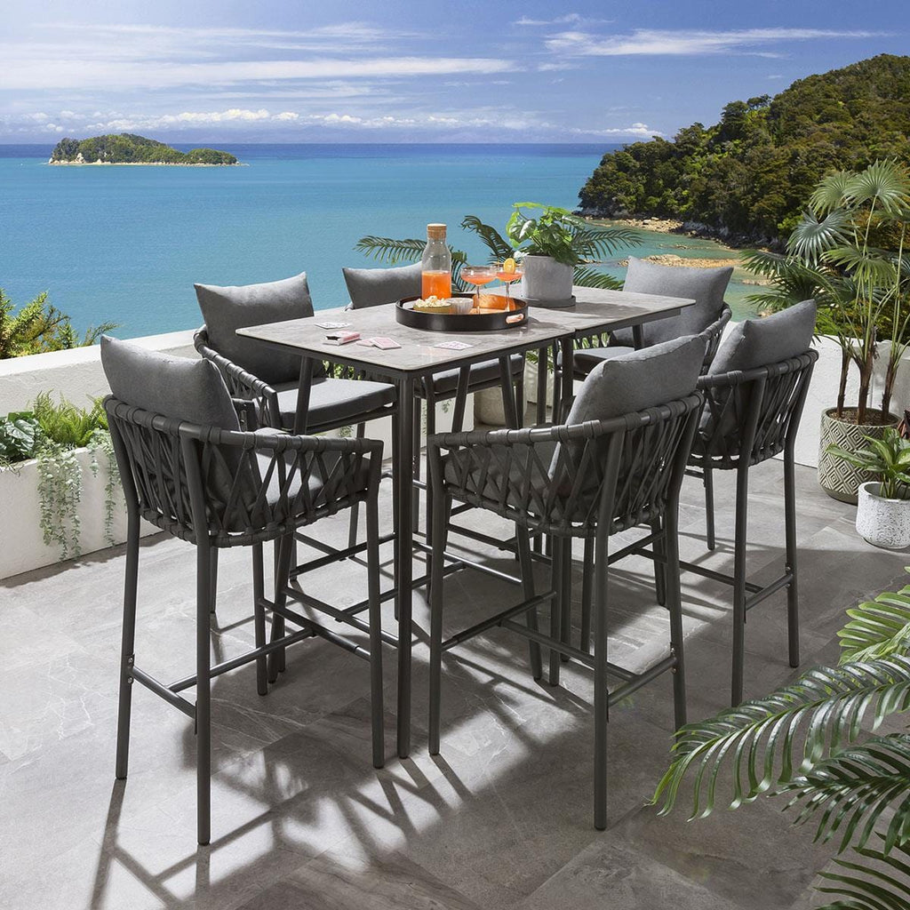 Virasat  Outdoor Patio Bar Set 6 Chairs and 1 Table Set Braided & Rope
