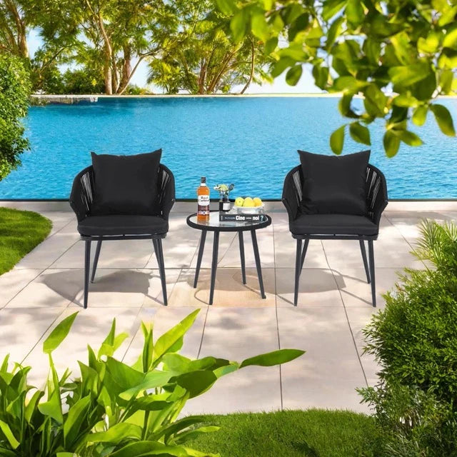 Virasat Veras Outdoor Patio Seating Set 2 Chairs and 1 Table Set Braided & Rope