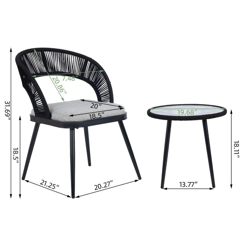 Virasat Outdoor Patio Seating Set 2 Chairs and 1 Table Set Braided & Rope-VIRASAT FURNITURE & FURNISHING