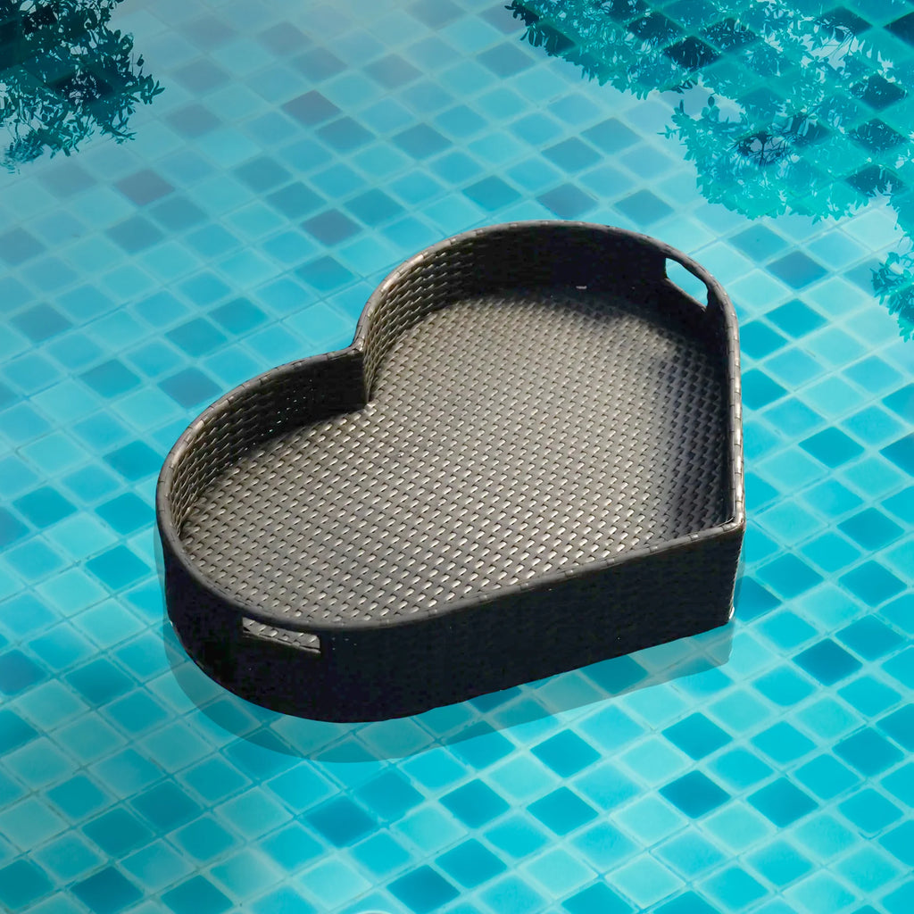 Virasat Luxury Floating Serving Tray For Swimming Pool - Brown (Heart Shape)-VIRASAT FURNITURE & FURNISHING