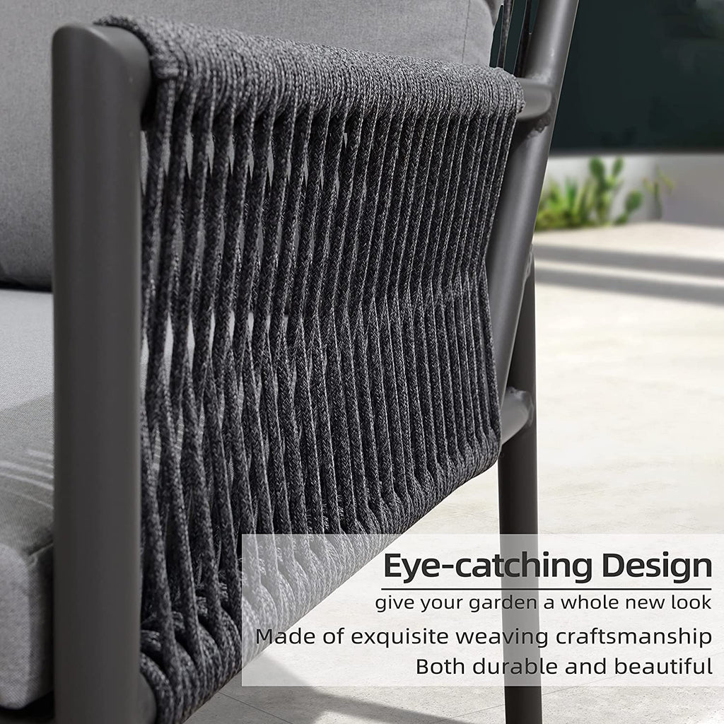 Virasat Outdoor Sofa Set 2 Seater, 2 Single Seater and 1 Center Table Set (Grey) Braided & Rope-VIRASAT FURNITURE & FURNISHING