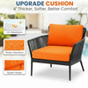 VIRASAT FURNITURE Outdoor 3-Piece All-Weather Rope Patio Set with Orange Cushions & Center Table