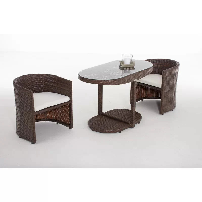 Virasat Outdoor Patio Seating Set 2 Chairs and 1 Table Set Brown-VIRASAT FURNITURE & FURNISHING