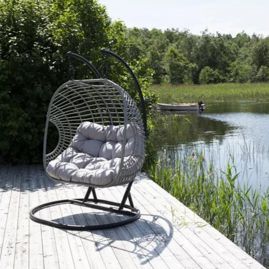 Virasat Double Seater Hanging Swing With Stand Silver-VIRASAT FURNITURE & FURNISHING