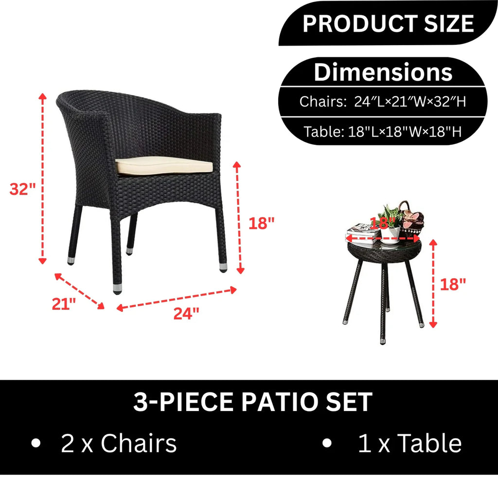 VIRASAT FURNITURE 3-Piece Outdoor Rattan Wicker Patio Set