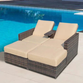 Buy Outdoor Sunbed India | Premium Poolside Lounger with Cushion | Luxury Garden Daybed Brown