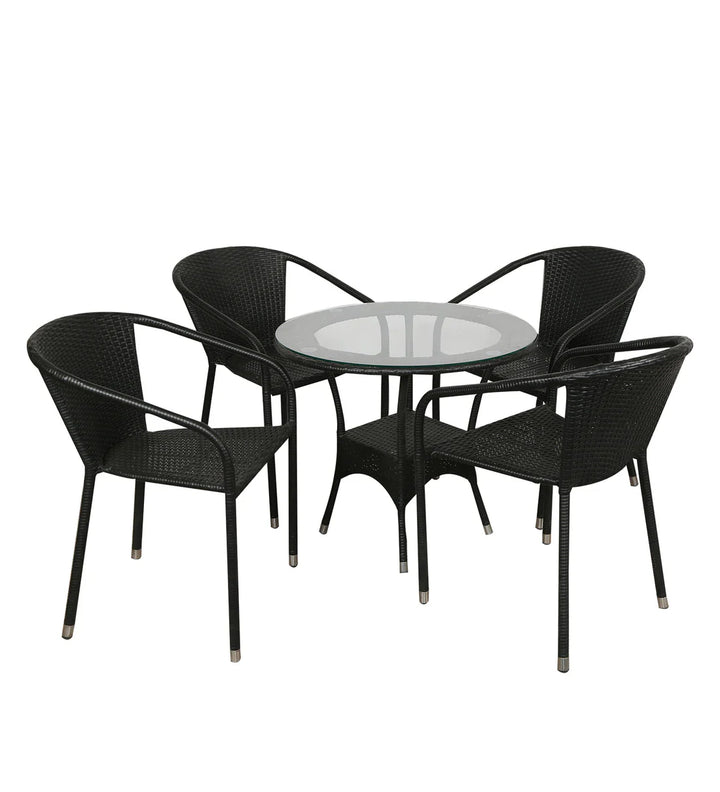 Virasat Duke Outdoor Patio Seating Set 4 Chairs and 1 Table Set (Black)