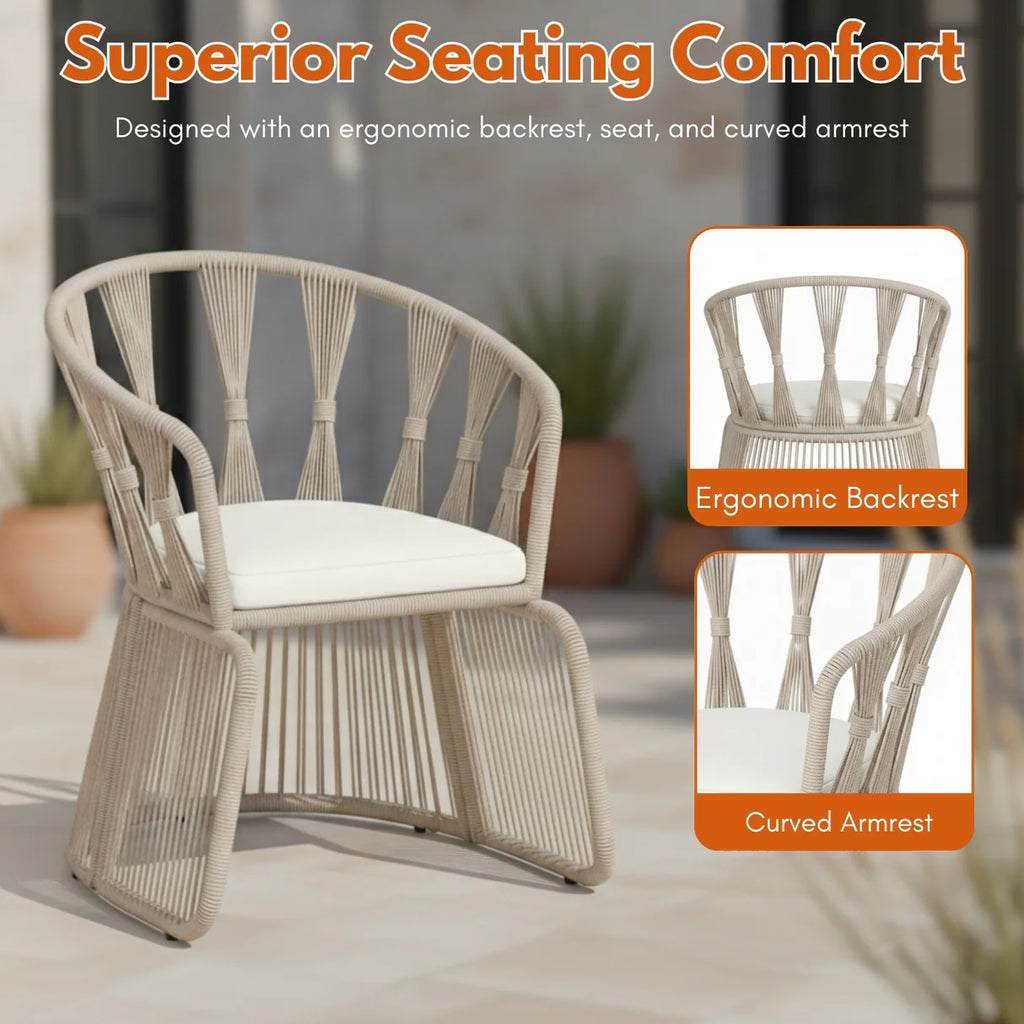 VIRASAT FURNITURE Outdoor Rope 3-Piece Patio Set (Beige & Off-White)