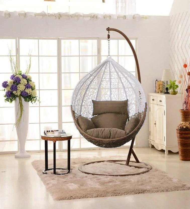 Virasat Single Seater Hanging Swing With Stand For Balcony, Garden Swing (White)-VIRASAT FURNITURE & FURNISHING