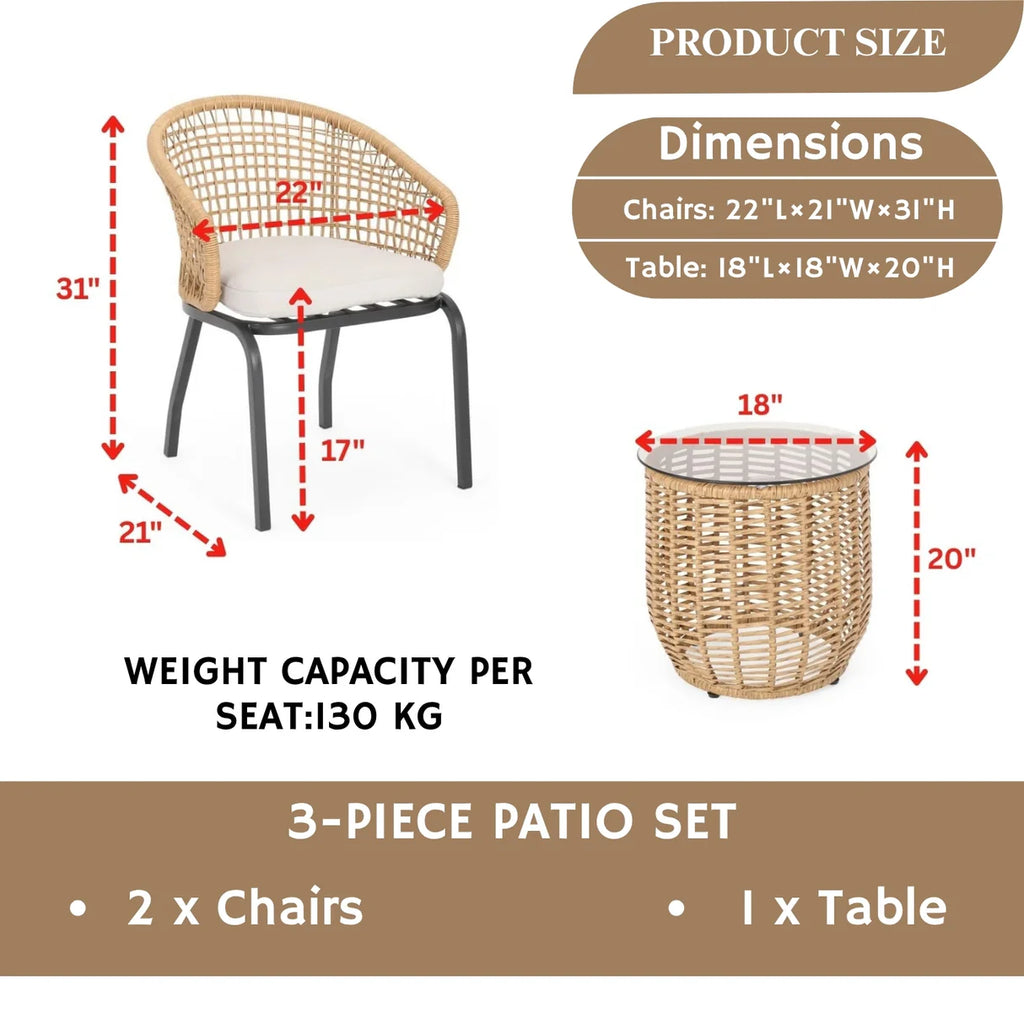VIRASAT FURNITURE 3 Piece Garden Outdoor Rope Patio Set