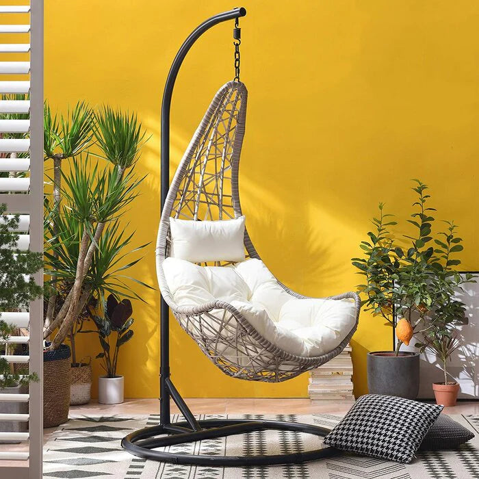 VIRASAT FURNITURE ANASTASIO SINGLE SEATER HANGING SWING WITH STAND FOR BALCONY & GARDEN SWING (SEA SHELL)