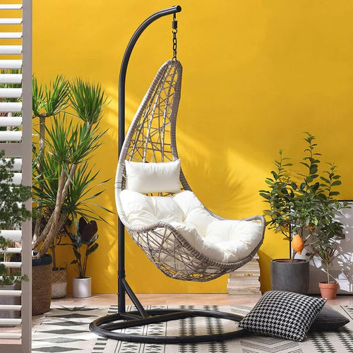 VIRASAT FURNITURE ANASTASIO SINGLE SEATER HANGING SWING WITH STAND FOR BALCONY & GARDEN SWING (SEA SHELL)