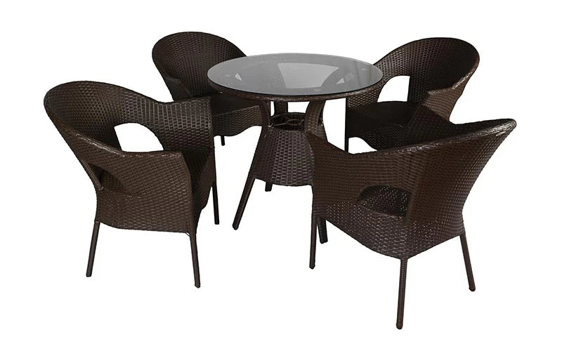 Virasat Outdoor Patio Seating Set 4 Chairs and 1 Table Set (Dark Brown)-VIRASAT FURNITURE & FURNISHING