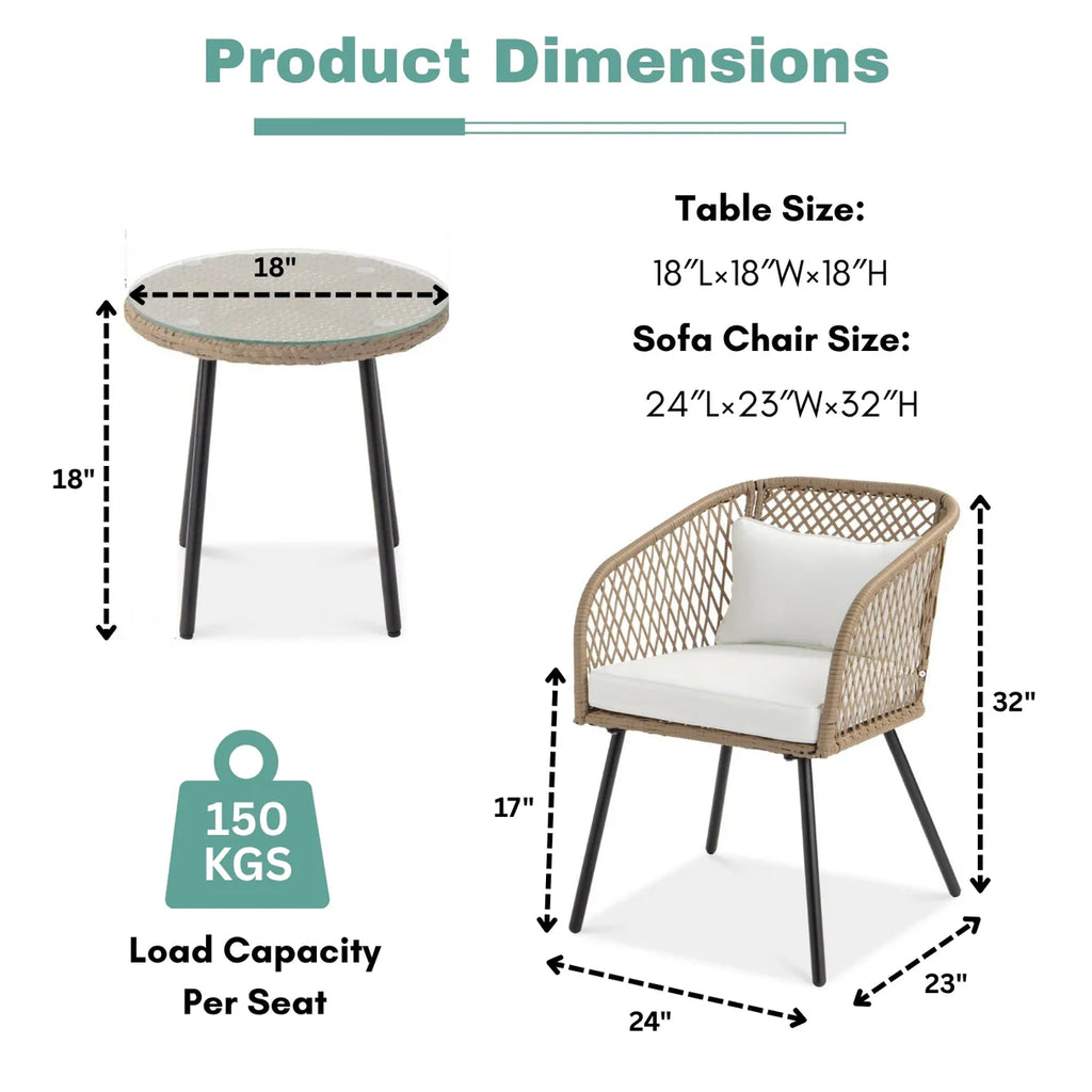 VIRASAT FURNITURE Outdoor Wicker 3-Piece Patio Set