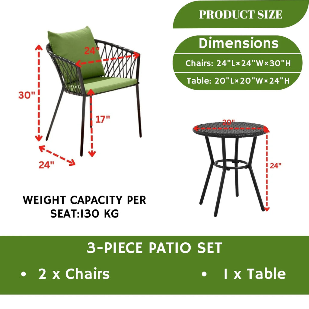 VIRASAT FURNITURE Outdoor Rope 3-Piece Patio Set