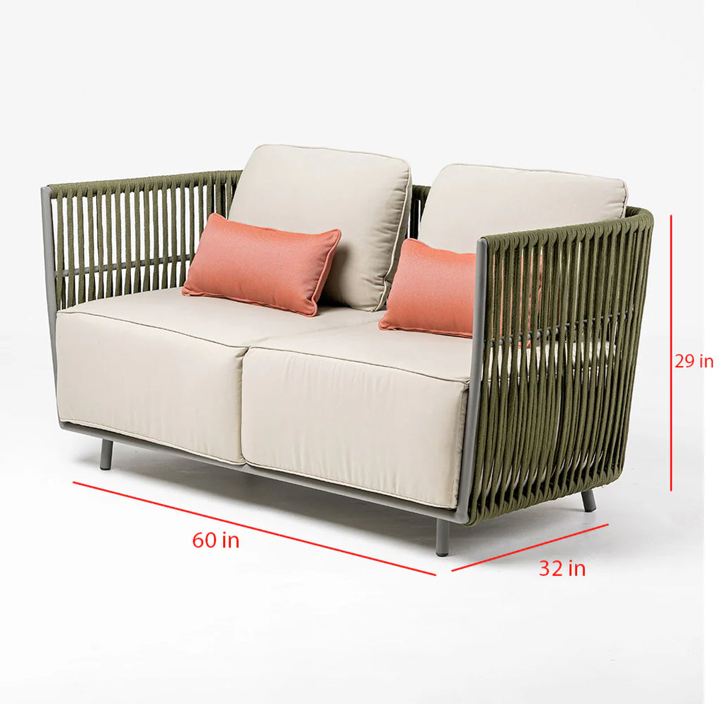 Virasat Outdoor Garden Balcony Sofa Set 3 Seater, 2 Seater and Single Seater With 1 Table Set, Braid & Rope (Green + Beige)-VIRASAT FURNITURE & FURNISHING