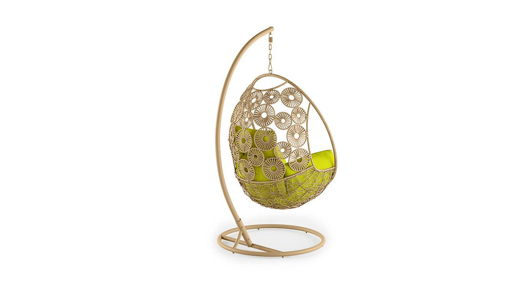 Virasat Single Seater Hanging Swing With Stand For Balcony, Garden Swing (Honey)-VIRASAT FURNITURE & FURNISHING