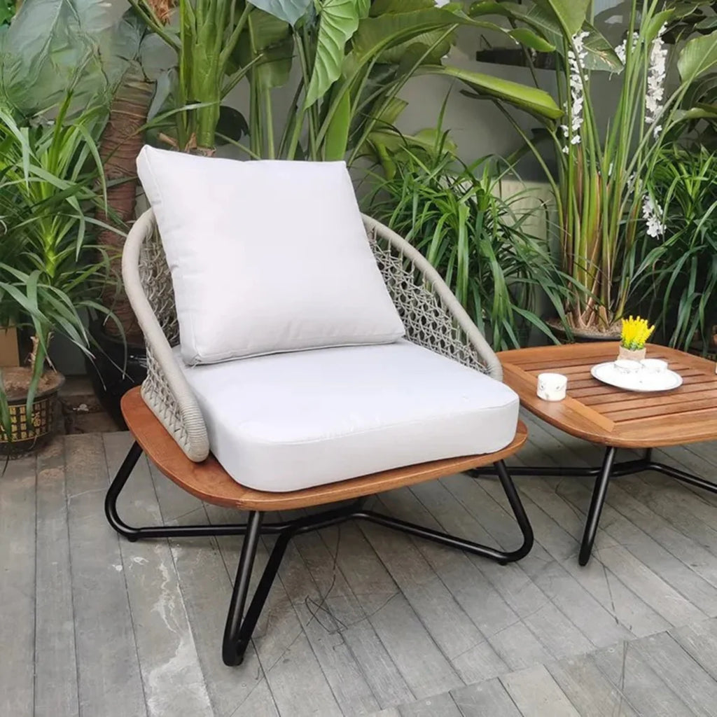 VIRASAT FURNITURE Outdoor Rope 3-Piece Patio Set With Wooden Top Table
