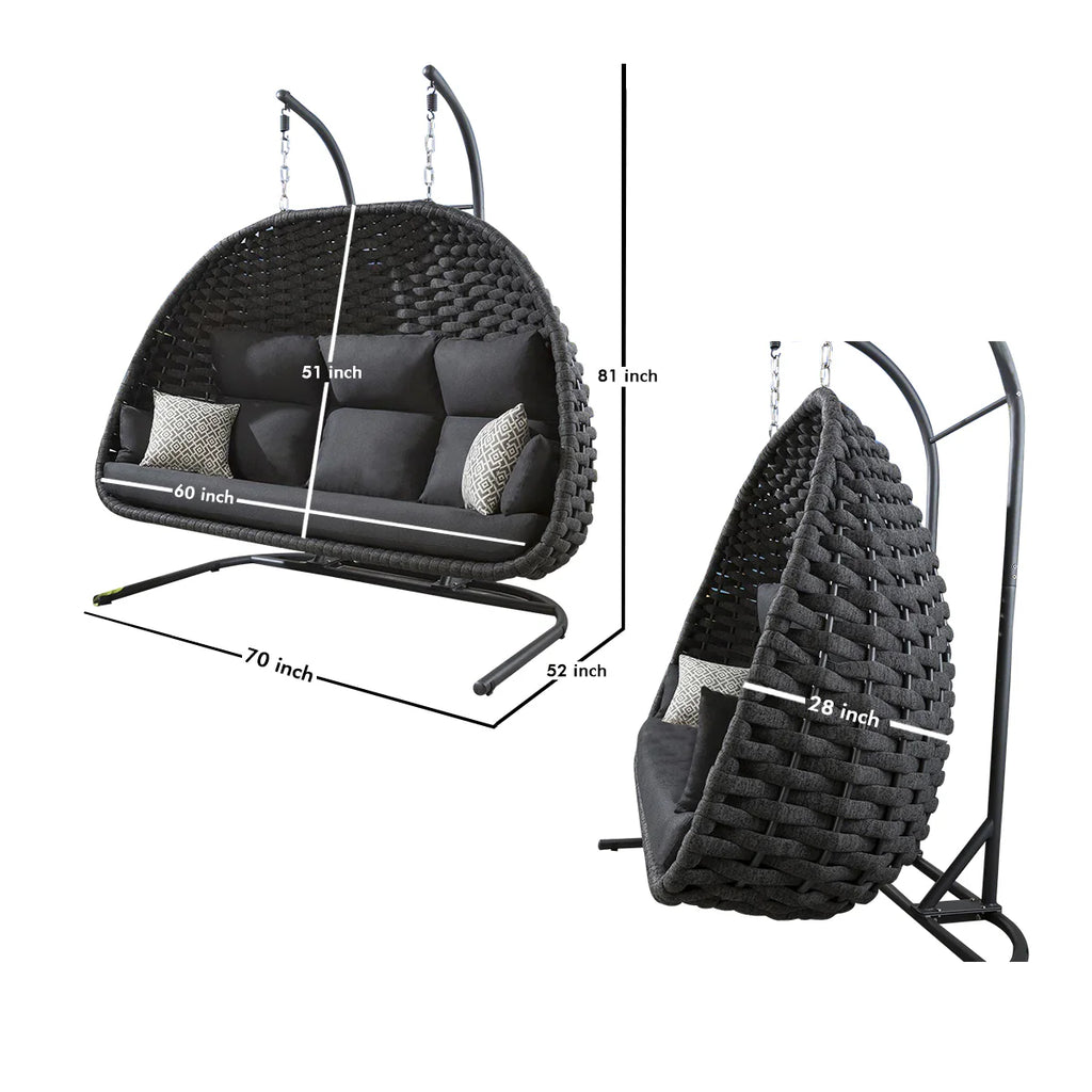 Virasat Three Seater Hanging Swing With Stand For Balcony, Garden Swing (Silk Grey) Braid & Rope-VIRASAT FURNITURE & FURNISHING