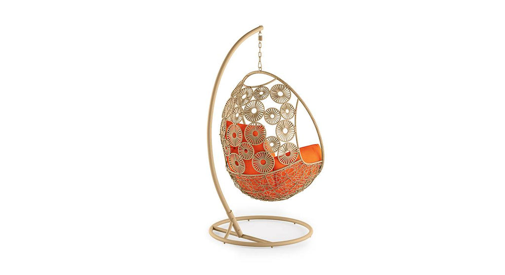 Virasat Single Seater Hanging Swing With Stand For Balcony, Garden Swing (Cream)-VIRASAT FURNITURE & FURNISHING