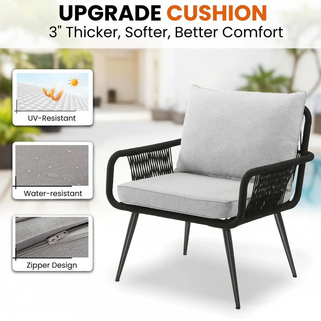 VIRASAT FURNITURE 3-Piece Rope Patio Set – Perfect for Outdoor Entertaining