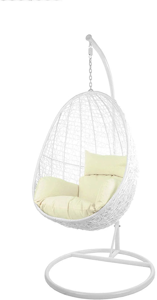 Virasat Single Seater Hanging Swing With Stand For Balcony, Garden Swing (White)-VIRASAT FURNITURE & FURNISHING