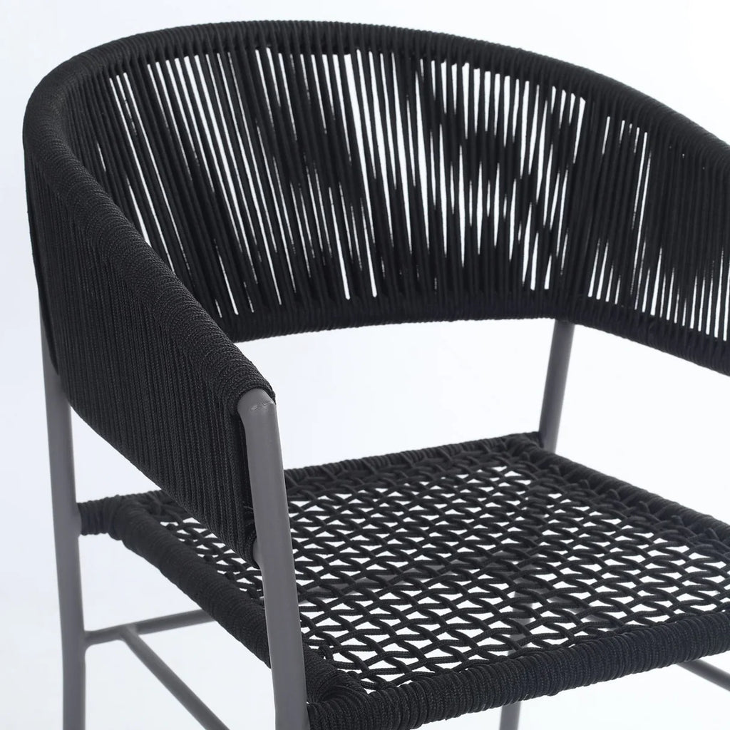 VIRASAT FURNITURE 3-Piece Black Rope Outdoor Patio Set with Cushions & Center Table