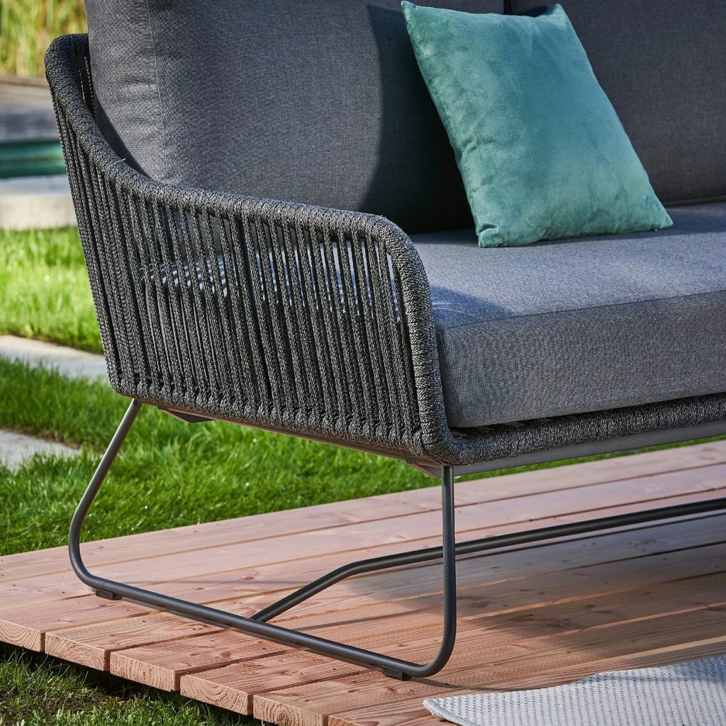 VIRASAT FURNITURE L-SHAPE OUTDOOR ROPE SOFA SET 6-SEATER WITH CENTER TABLE (GREY)