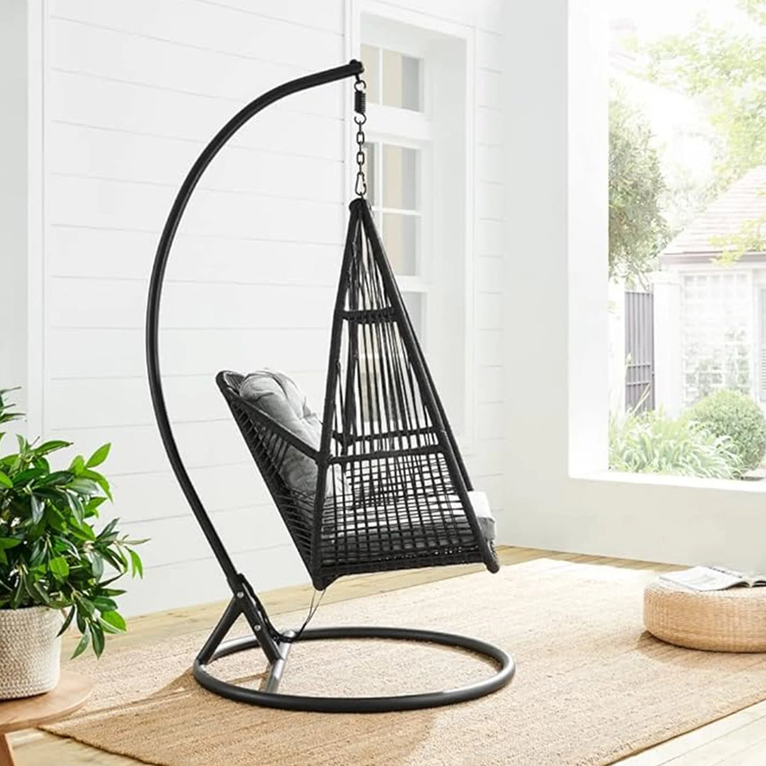 Virasat Eloisa Single Seater Hanging Swing With Stand For Balcony , Garden (Black) Braided & Rope