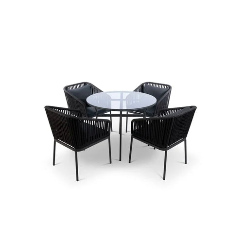 Virasat Outdoor Patio Seating Set 4 Chairs and 1 Table Set (Black) Braided & Rope-VIRASAT FURNITURE & FURNISHING