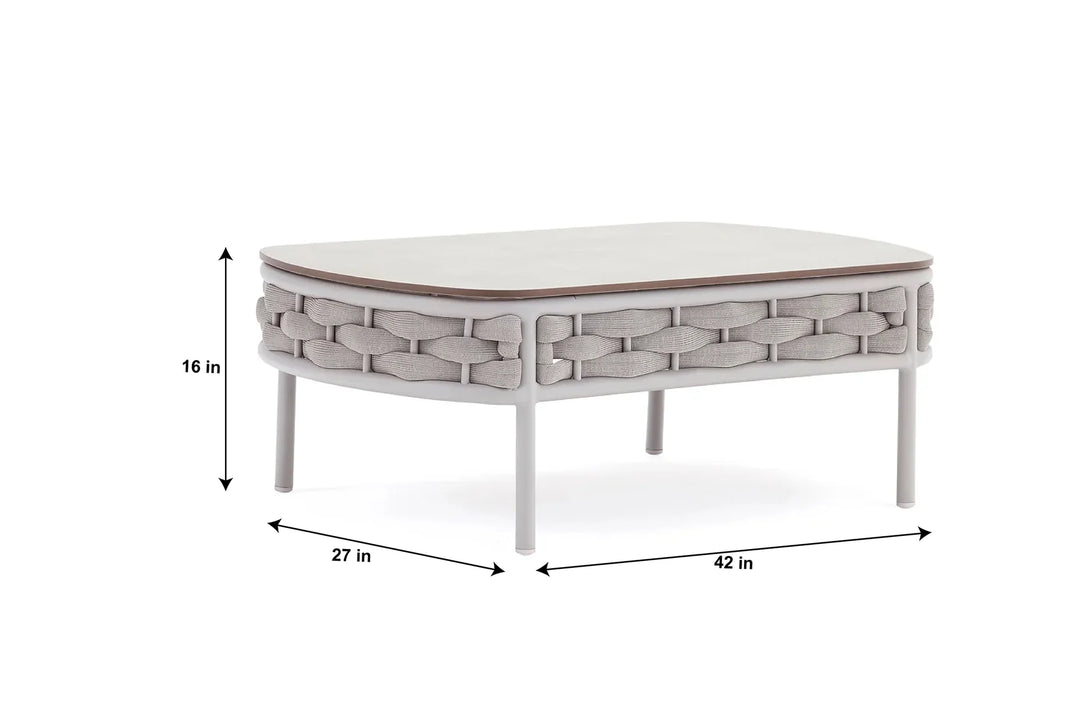 Virasat Nivio Outdoor Garden Balcony Sofa Set 2 Seater, 2 Single seater and 1 Center Table Set, Braid & Rope(White + Cream)