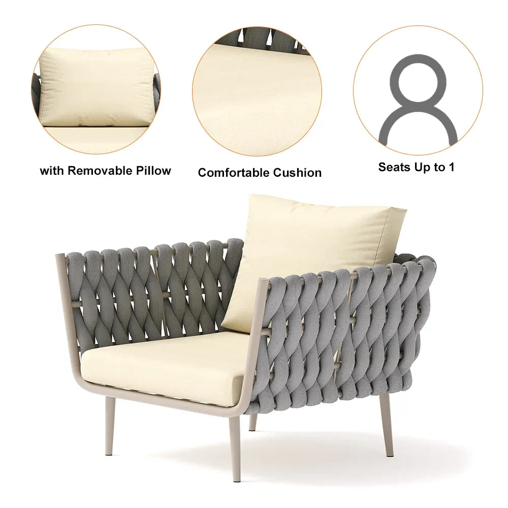 Virasat Outdoor Garden Balcony Sofa Set 2 Seater, 2 Single Seater and 1 Center Table Set, Braid & Rope (Beige + Grey)-VIRASAT FURNITURE & FURNISHING