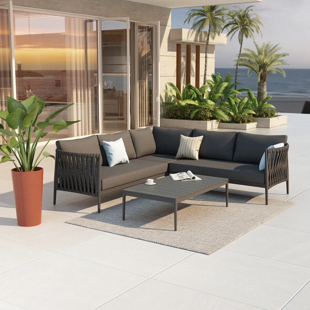 Virasat Outdoor Garden Balcony Sofa Set 5 Seater and 1 Center Table Set, Braid & Rope (Dark Grey)-VIRASAT FURNITURE & FURNISHING