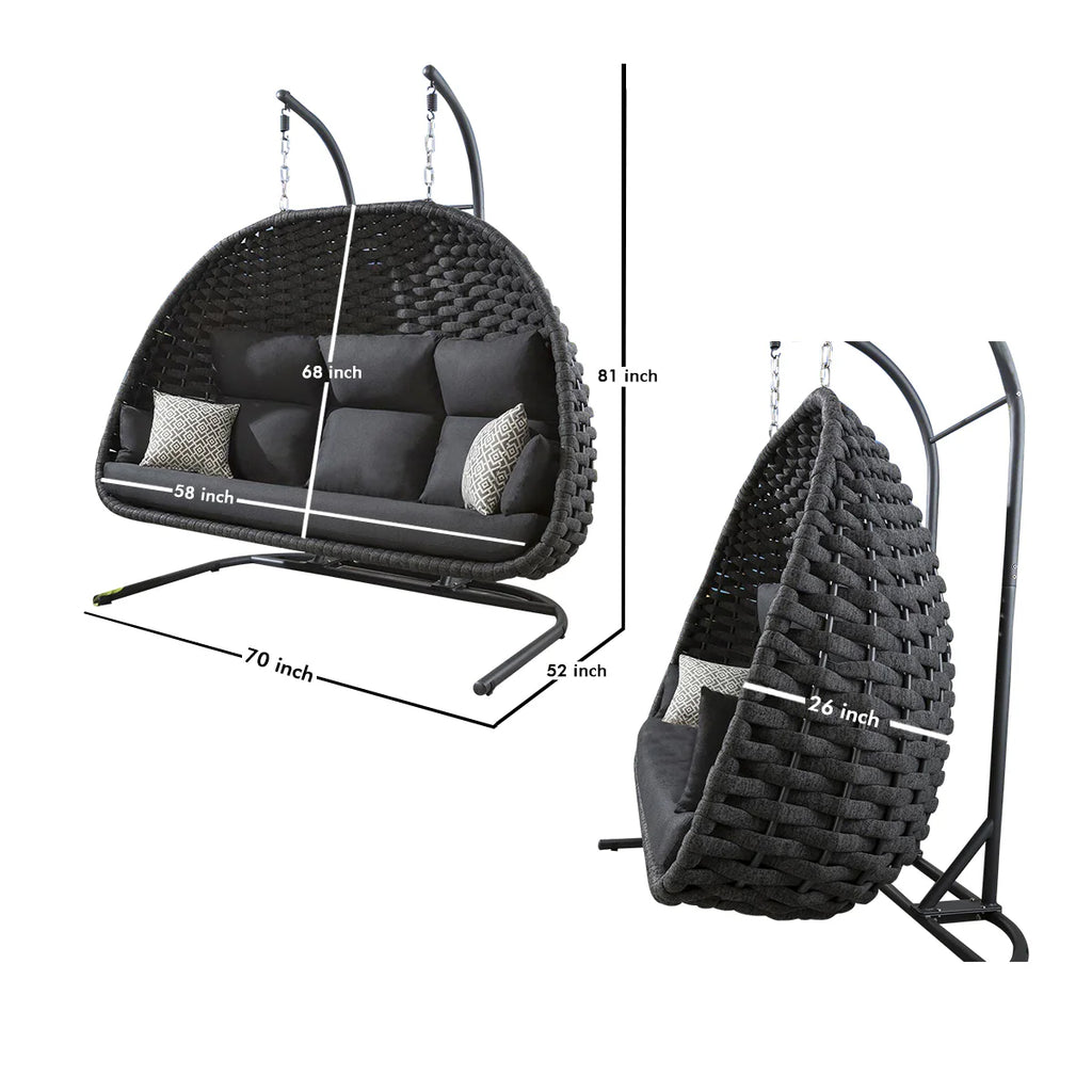 Virasat Three Seater Hanging Swing With Stand For Balcony, Garden Swing (Grey) Braid & Rope-VIRASAT FURNITURE & FURNISHING
