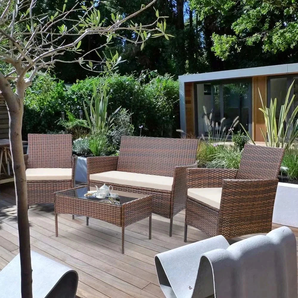 Virasat Outdoor Sofa Set 2 Seater, 2 Single Seater and 1 Center Table (Brown + White)-VIRASAT FURNITURE & FURNISHING