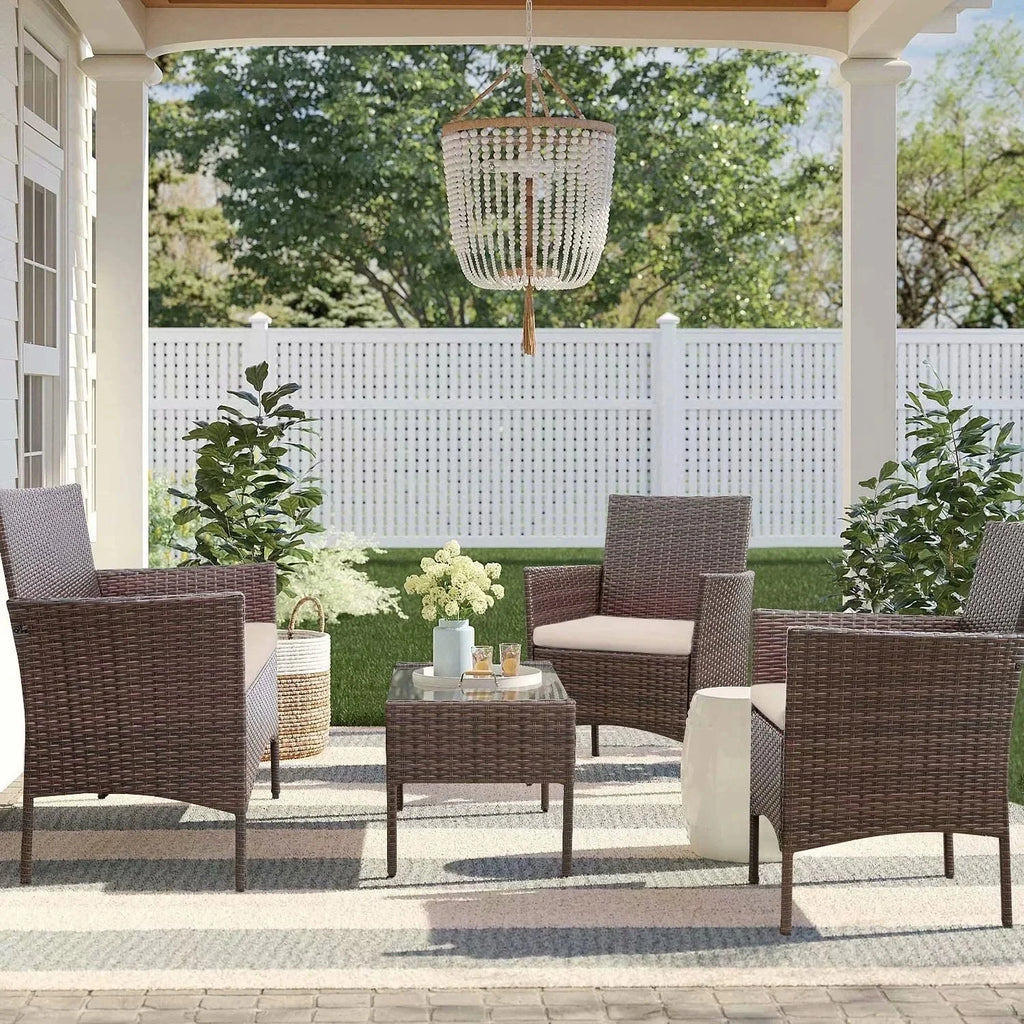 Virasat Outdoor Sofa Set 2 Seater, 2 Single Seater and 1 Center Table (Brown + White)-VIRASAT FURNITURE & FURNISHING