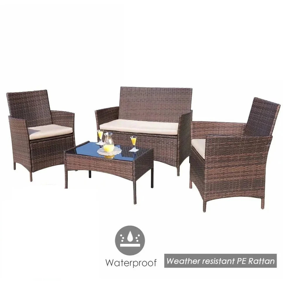 Virasat Outdoor Sofa Set 2 Seater, 2 Single Seater and 1 Center Table (Brown + White)-VIRASAT FURNITURE & FURNISHING