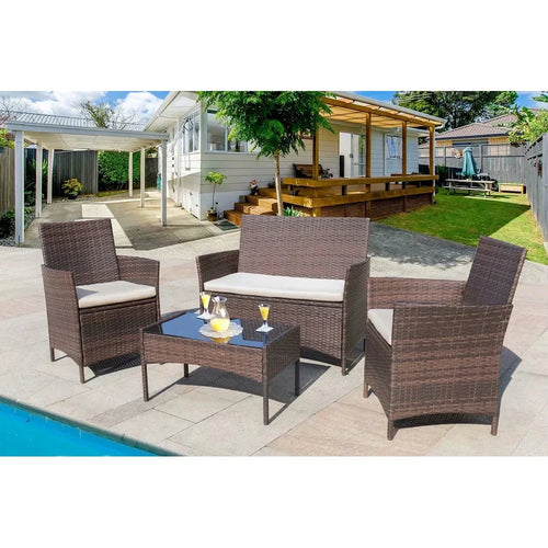 Virasat Outdoor Sofa Set 2 Seater, 2 Single Seater and 1 Center Table (Brown + White)-VIRASAT FURNITURE & FURNISHING