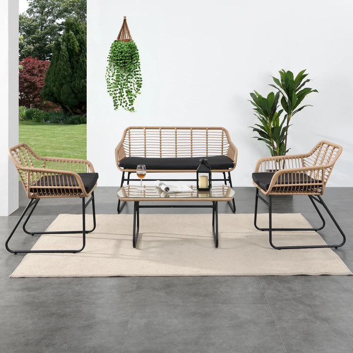 Virasat Drinus Outdoor Garden Balcony Sofa Set 2 Seater, 2 Single seater and 1 Center Table Set (Black + Tan)