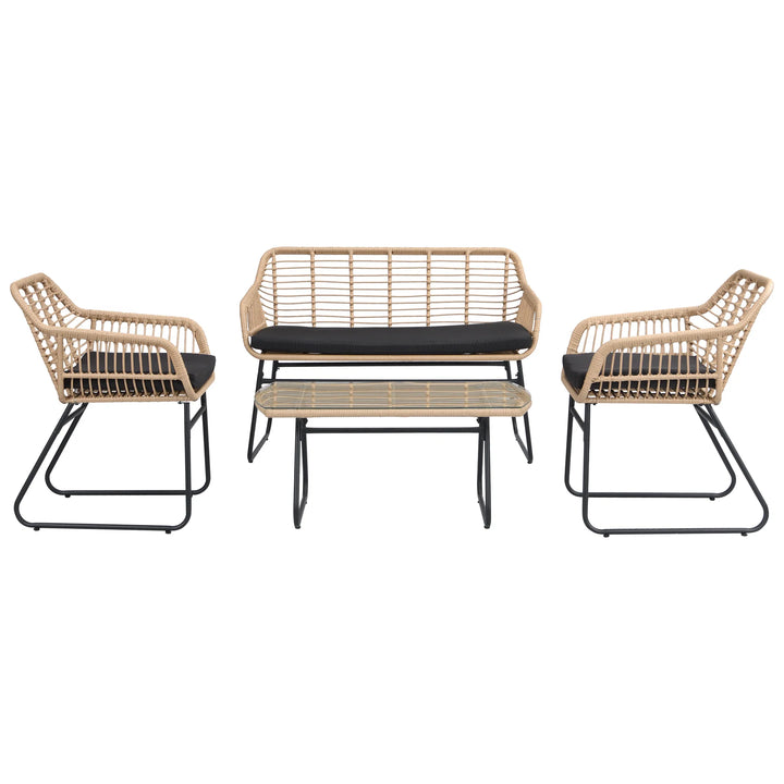 Virasat Drinus Outdoor Garden Balcony Sofa Set 2 Seater, 2 Single seater and 1 Center Table Set (Black + Tan)