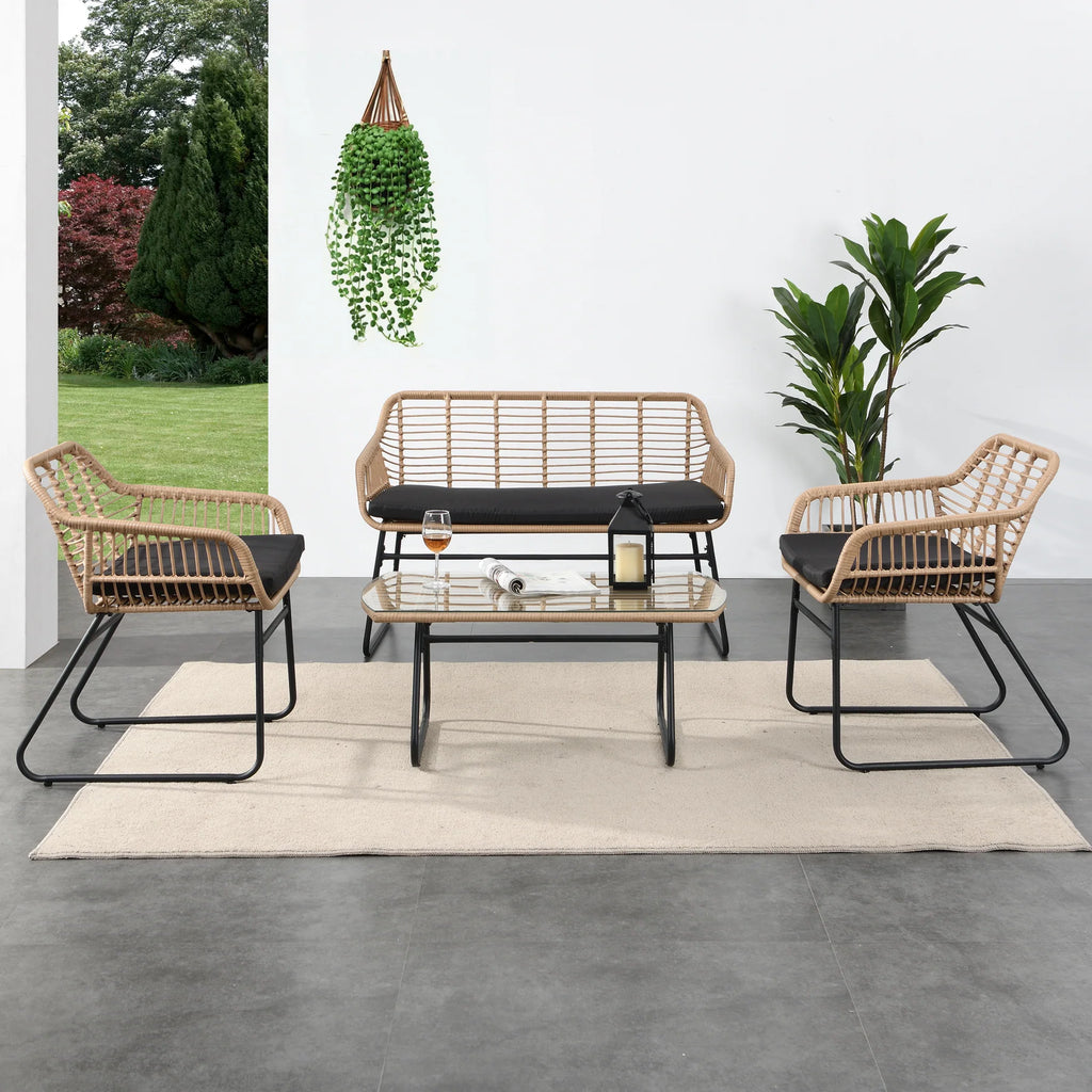 Virasat Outdoor Garden Balcony Sofa Set 2 Seater, 2 Single Seater and 1 Center Table Set (Black + Tan)-VIRASAT FURNITURE & FURNISHING