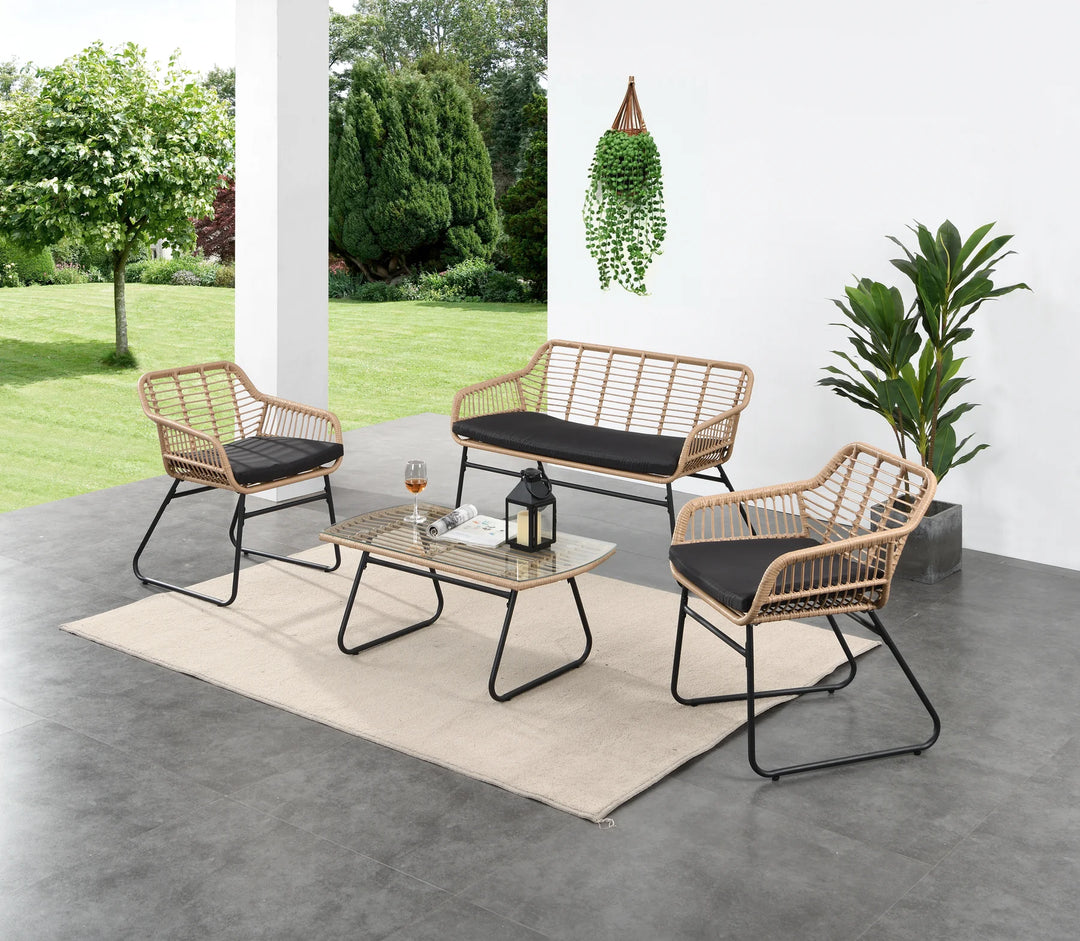 Virasat Drinus Outdoor Garden Balcony Sofa Set 2 Seater, 2 Single seater and 1 Center Table Set (Black + Tan)