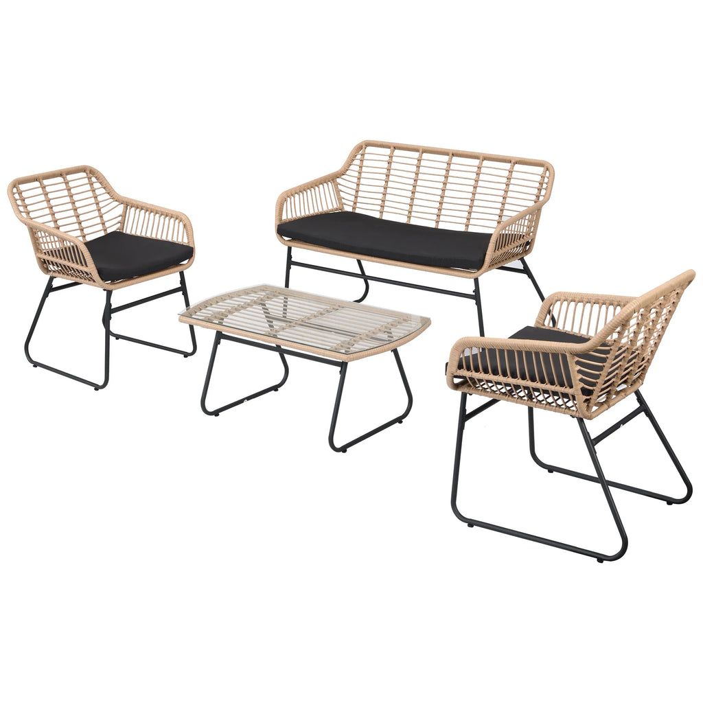Virasat Outdoor Garden Balcony Sofa Set 2 Seater, 2 Single Seater and 1 Center Table Set (Black + Tan)-VIRASAT FURNITURE & FURNISHING