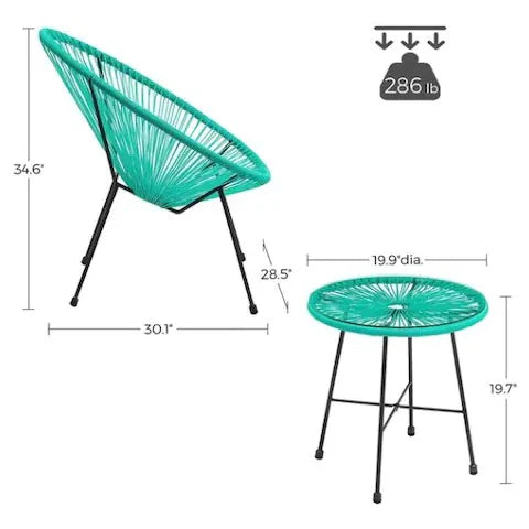 VIRASAT FURNITURE HARVEST OUTDOOR PATIO SEATING SET 2 CHAIRS AND 1 TABLE SET (AQUA GREEN)