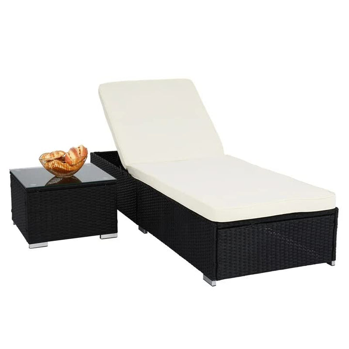 Virasat Gaston Outdoor Swimming Poolside Lounger With 1 Side Table (Black + White)