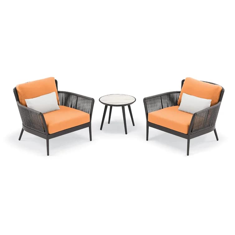 Virasat Tito Outdoor Patio Seating Set 2 Chairs and 1 Table Set (ORANGE) Braided & Rope